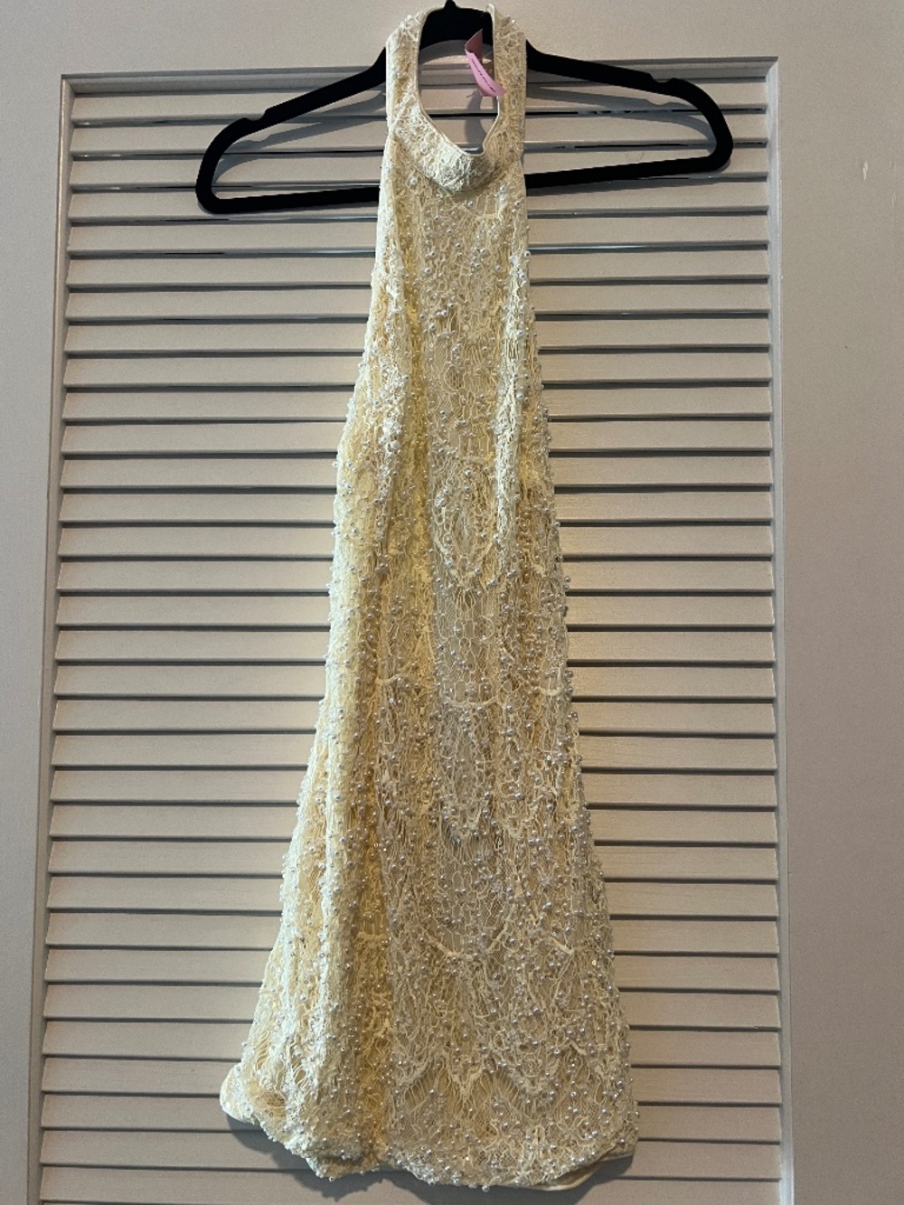 Pretty little thing cream embellished high neck mini dress (size 2)
